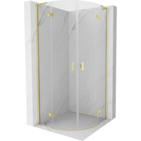 MEXEN/S - Mist L sprchový kút štvrťkruh, krídlové 90 x 90, transparent, zlato kartáčovaná 8A33L-090-090-55-00