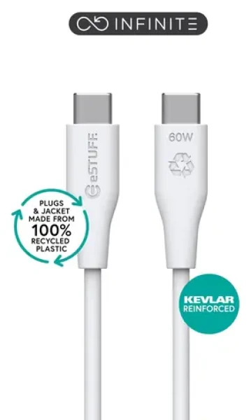 ESTUFF INFINITE (GRS) biela / Kábel / USB-C - USB-C / 2 m / 60 W PD (ES604270)