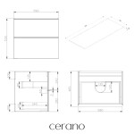 CERANO - Kúpeľňová skrinka Velora - čierna matná, úchytka zlatá + doska z lit. mramoru Elanys - 12 mm - biela matná - 60x54,2x46,5 CER-679442