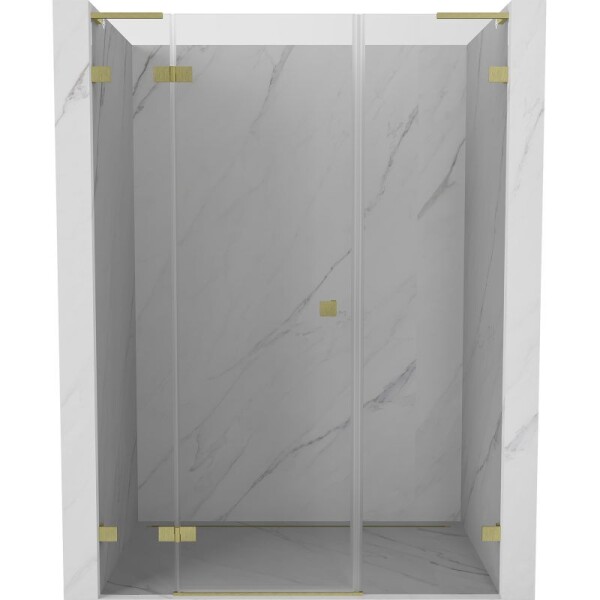 MEXEN/S - Lunar L sprchové dvere krídlové ľavé 135, transparent, zlatá kartáčovaná 834SL-135-050-55-00-L