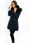 Tmavomodrá prešívaná dámska zimná bunda s kapucňou (w732) odstíny modré S (36)