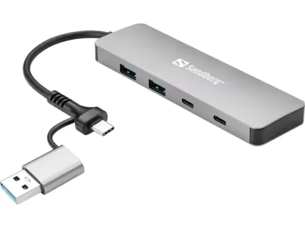 Sandberg rozbočovač strieborná / USB-C/A na 2 x USB-A 2 x USB-C (136-64)