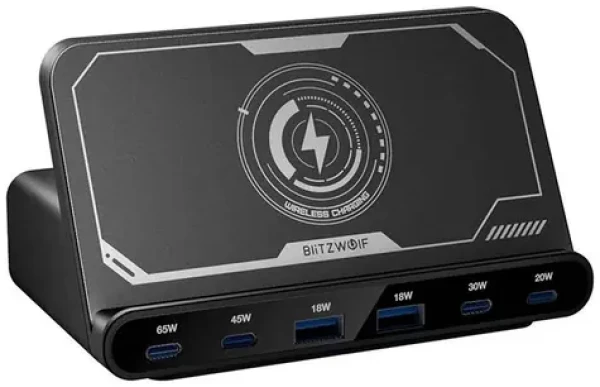 Blitzwolf BW-S27 dokovacia stanica 160W čierna / 2xUSB-A / 4xUSB-C / bezdrôtové nabíjanie (BW-S27)