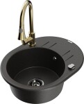 MEXEN/S MEXEN/S - Kevin granitový drez 1 s odkvapkávačom vrátane batérie Elia, čierna/zlatá metalik 6517-75-670101-50-B