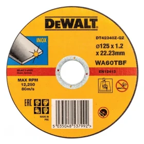 DeWalt DT42340Z / Rezný kotúč na nerezovú oceľ / Priemer 125 x 22.23 mm / Šírka rezu 1.2 mm (DT42340Z)