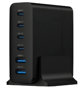 Gembird TA-UC-2A4C-PD75-01-BK čierna / Nabíjacia stanica / 75 W / 4X USB-C PD 25 W / 2x USB-A QC 3.0 18 W / GaN (TA-UC-2A4C-PD75-01-BK)