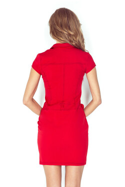 Dámské šaty elegantní značkové páskem krátkým rukávem červené Červená Numoco Červená