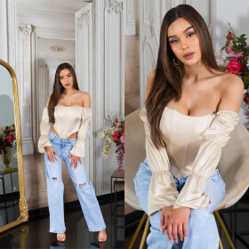 Sexy Koucla Corset Top off-shoulder Satin Look Einheitsgroesse