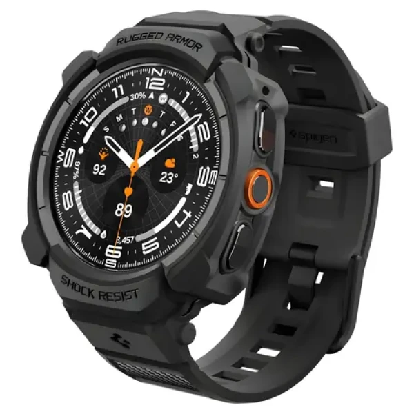 Spigen Rugged Armor Pre matná čierna / Ochranný kryt s remienkom / Samsung Galaxy Watch Ultra 2 47 mm (ACS11612)