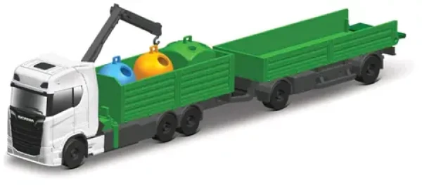 Maisto Mini pracovné stroje - Scania 770 s prívesom s kontajnermi bielo-zelená