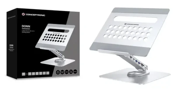 Conceptronic DONN27G strieborná / Dokovacia stanica so stojanom / USB-C / HDMI / 2x USB-A 3.2 / Čítačka kariet (DONN27G)